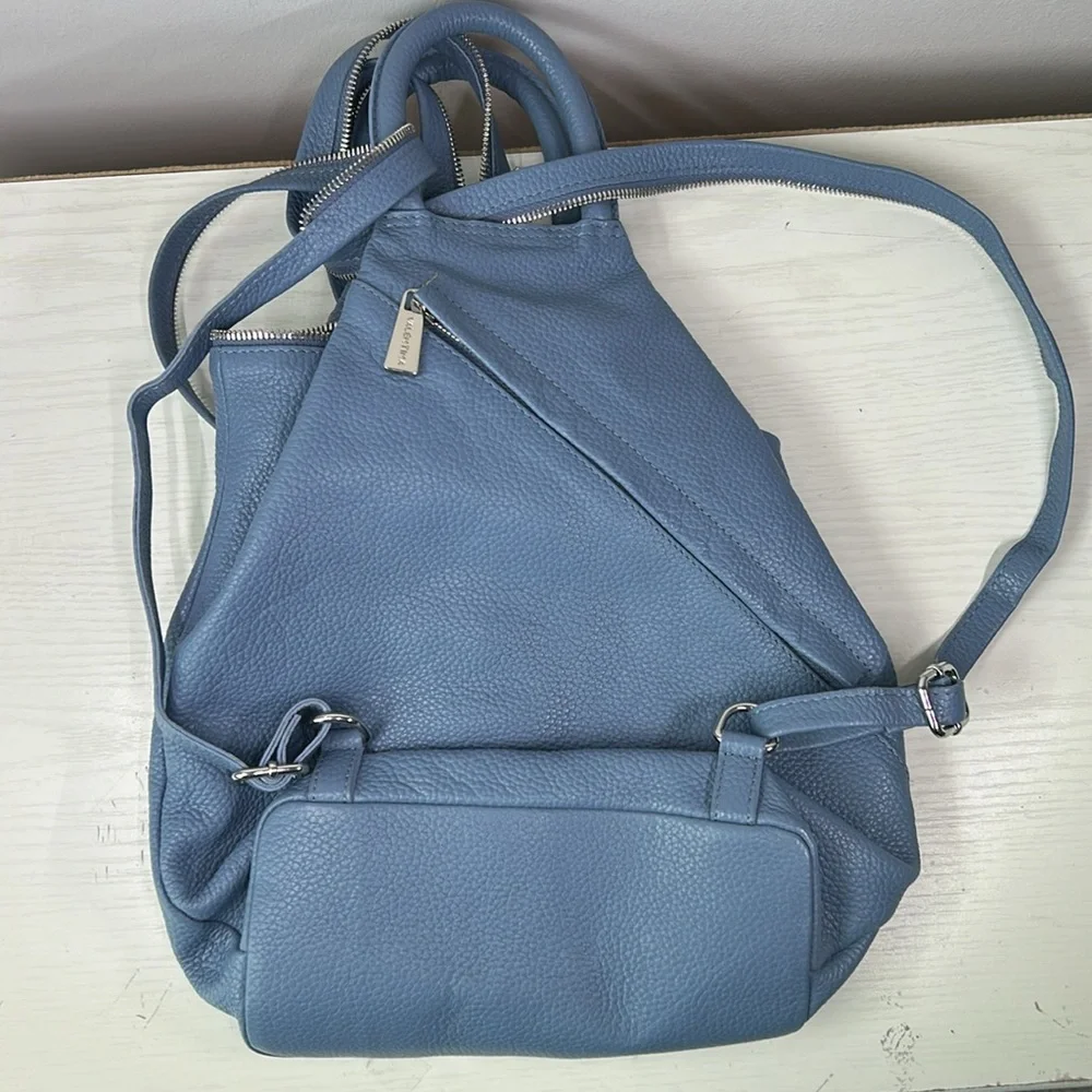 Valentina Chic Blue Leather Convertible Backpack Sling Bag with Silver Details